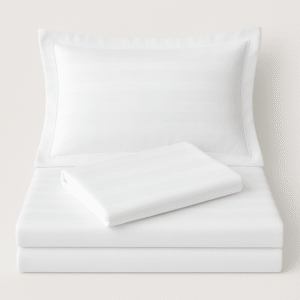 White Self Striped 600 TC Cotton Bed Sheet | 108” x 108” with 2 Pillow Covers
