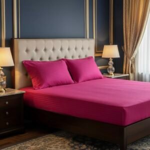 Viva Magenta pink Striped bed sheet | 250 TC