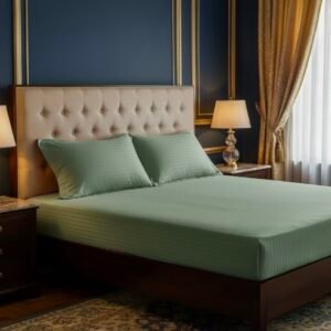 Moss Gray Striped bed sheet | 250 TC