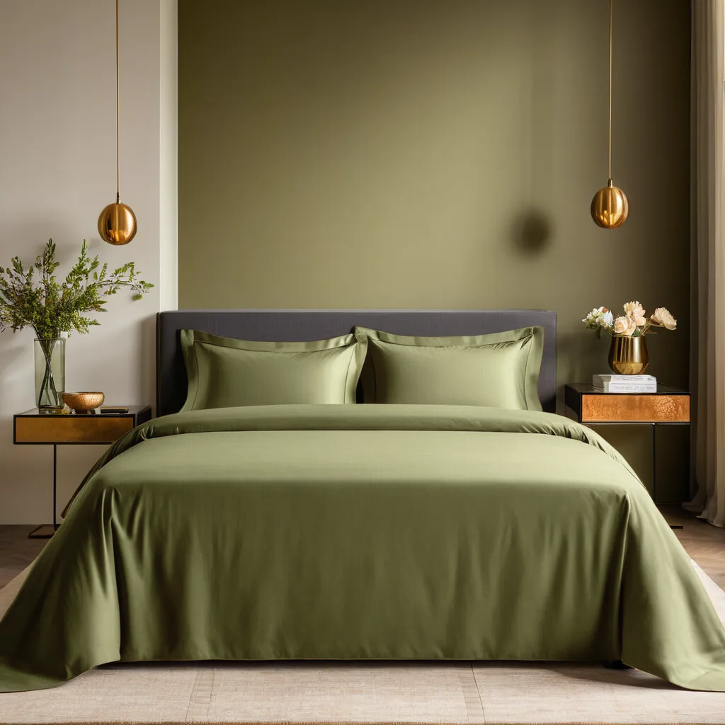 Olive green Solid 100% Cotton Bedding Set | 400TC with 2 Pillow Covers - Image 3