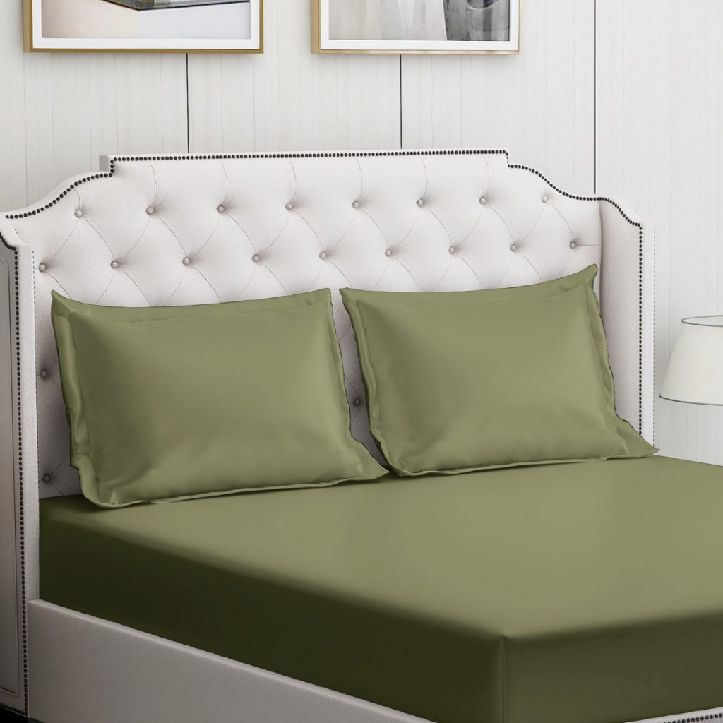 Olive green Solid 100% Cotton Bedding Set | 400TC with 2 Pillow Covers - Image 5