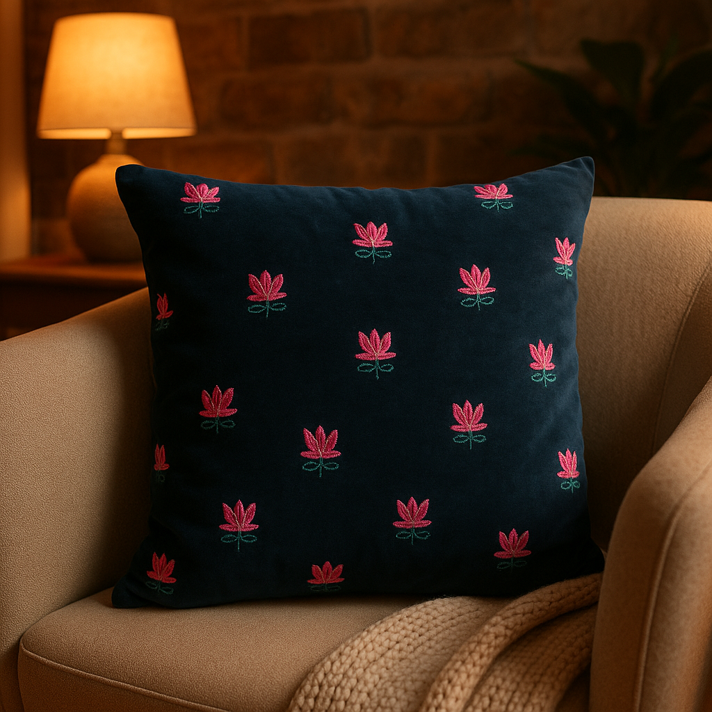 Lotus Cushion Cover in Blue - Image 6