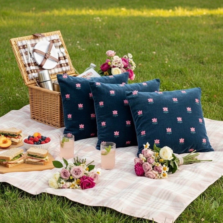 Lotus Cushion Cover in Blue