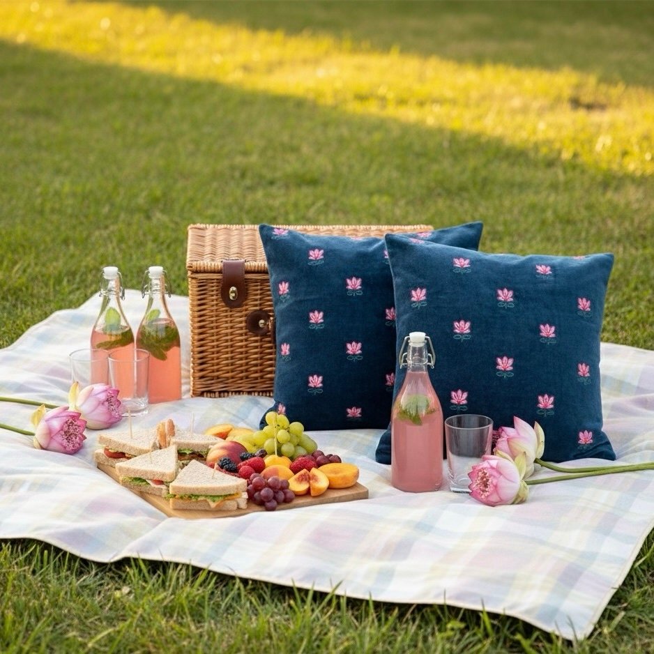 Lotus Cushion Cover in Blue - Image 3