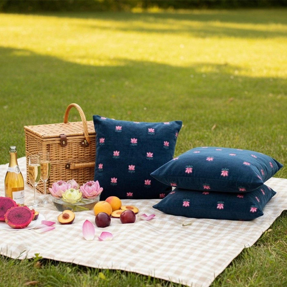 Lotus Cushion Cover in Blue - Image 2