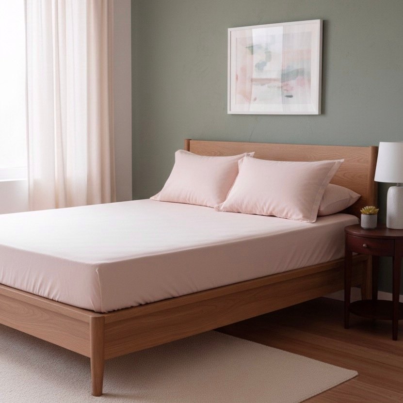 Very Light Pink Solid 100% Cotton Bedding Set | King Size 108x108 | 400TC with 2 Pillow Covers - Image 5