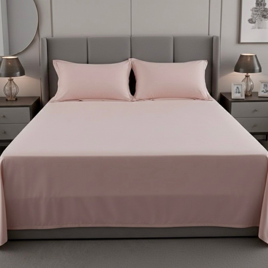 Very Light Pink Solid 100% Cotton Bedding Set | King Size 108x108 | 400TC with 2 Pillow Covers - Image 3