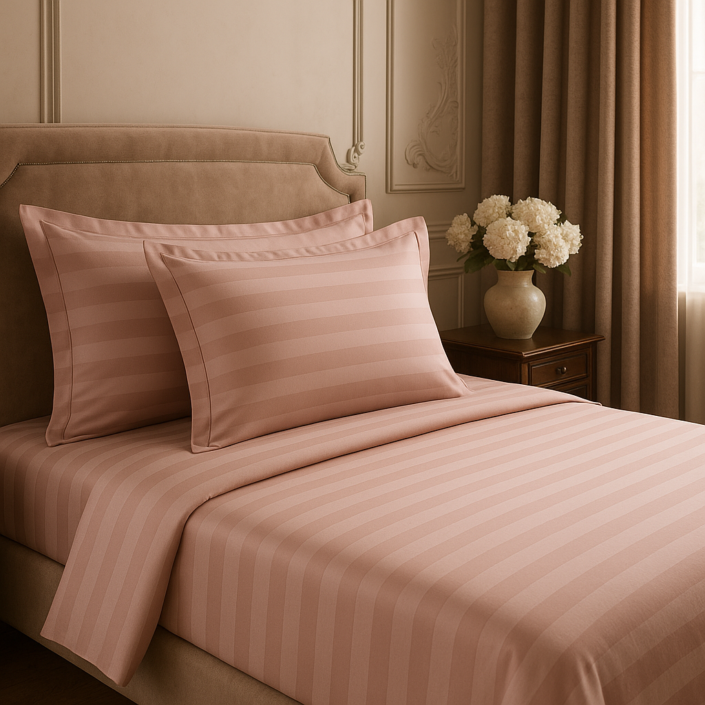 Peach striped 100% Cotton Bedding Set | King Size 108x108 | 600 TC with 2 Pillow Covers - Image 8