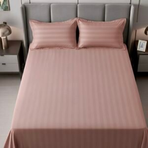 Peach striped 100% Cotton Bedding Set | King Size 108x108 | 600 TC with 2 Pillow Covers