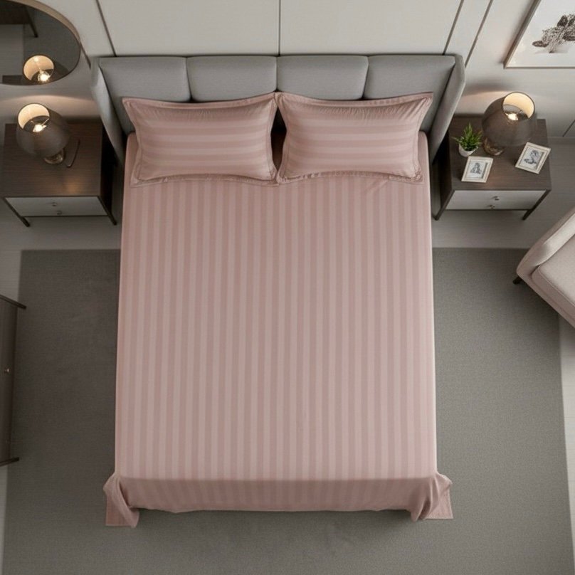 Peach striped 100% Cotton Bedding Set | King Size 108x108 | 600 TC with 2 Pillow Covers - Image 5