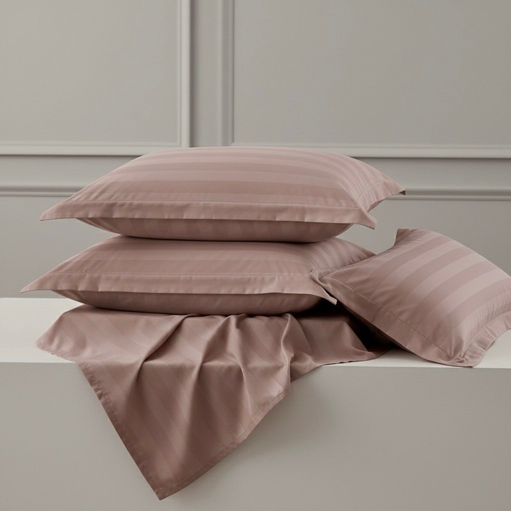 Peach striped 100% Cotton Bedding Set | King Size 108x108 | 600 TC with 2 Pillow Covers - Image 3