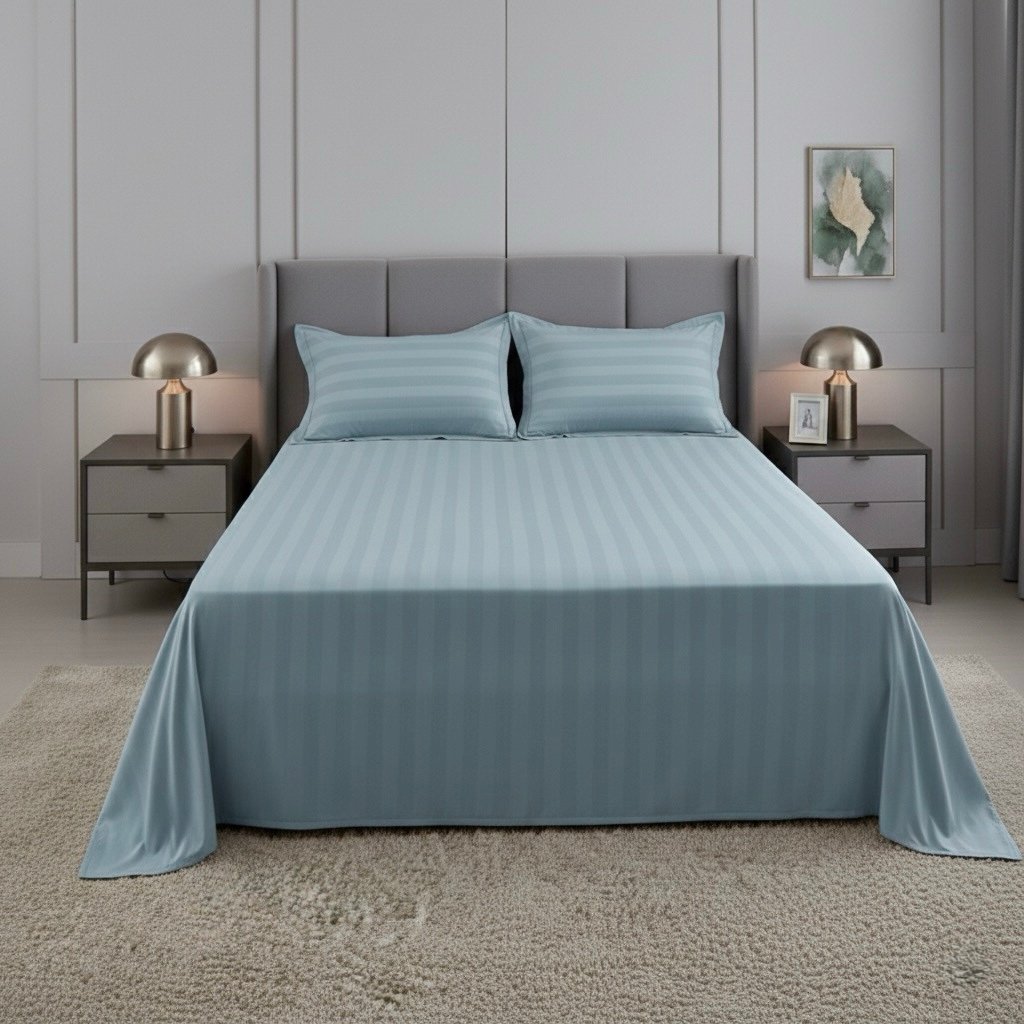 Blue striped 100% Cotton Bedding Set | King Size 108x108 | 600 TC with 2 Pillow Covers - Image 4