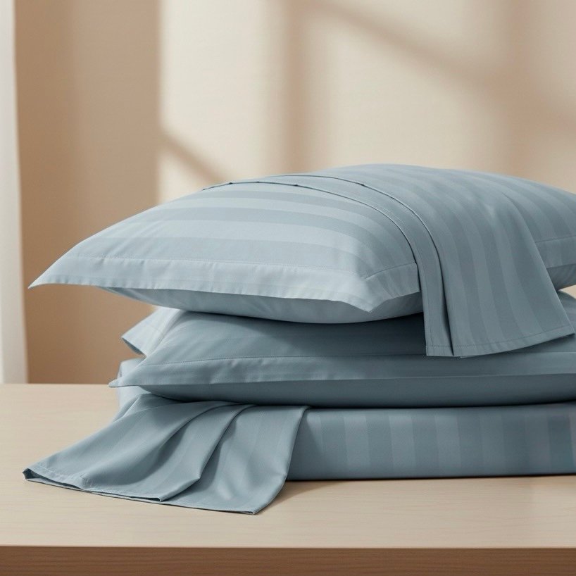 Blue striped 100% Cotton Bedding Set | King Size 108x108 | 600 TC with 2 Pillow Covers - Image 3