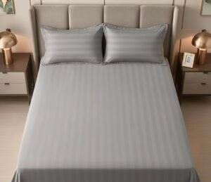 Light grey striped 100% Cotton Bedding Set | King Size 108x108 | 600 TC with 2 Pillow Covers