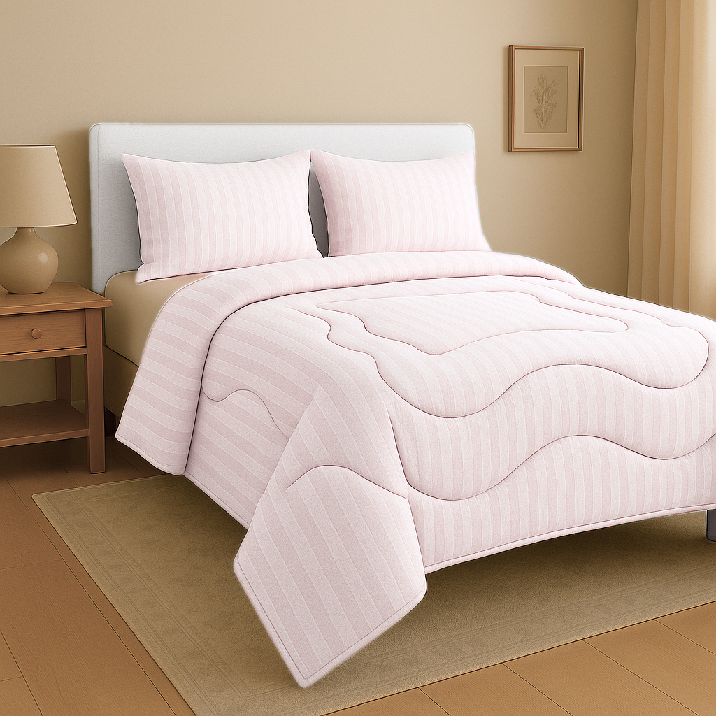 Baby pink striped Wavy Comforter with White Piping - Image 2