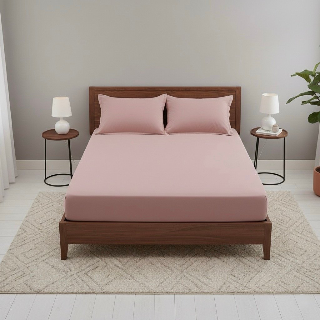 Rose Quartz Solid 100% Cotton Bedding Set | 600 TC with 2 Pillow Covers - Image 8