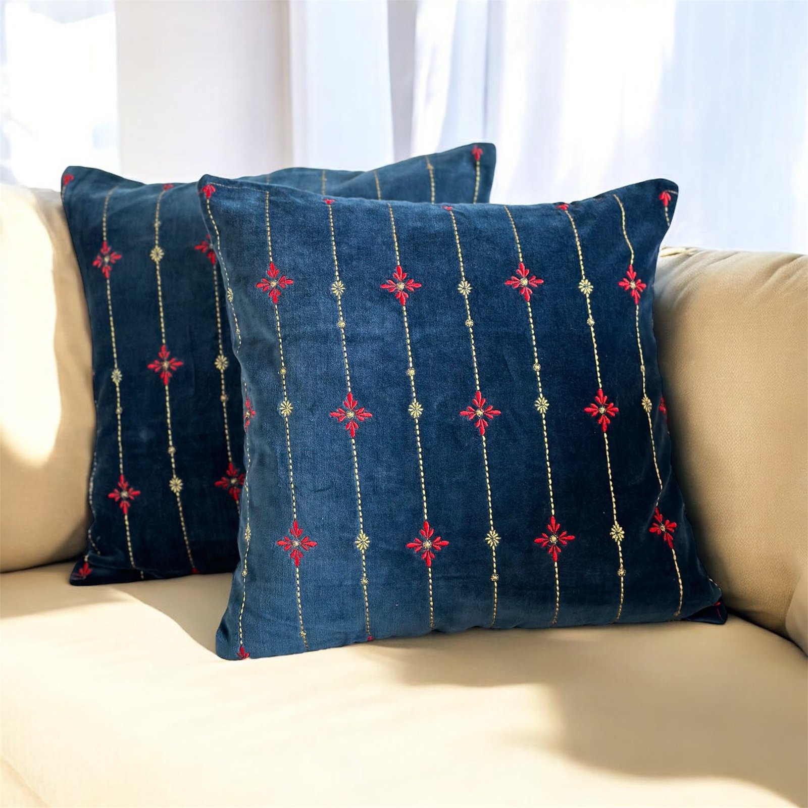 Golden Festive embroidery 16" x 16" Cushion Cover