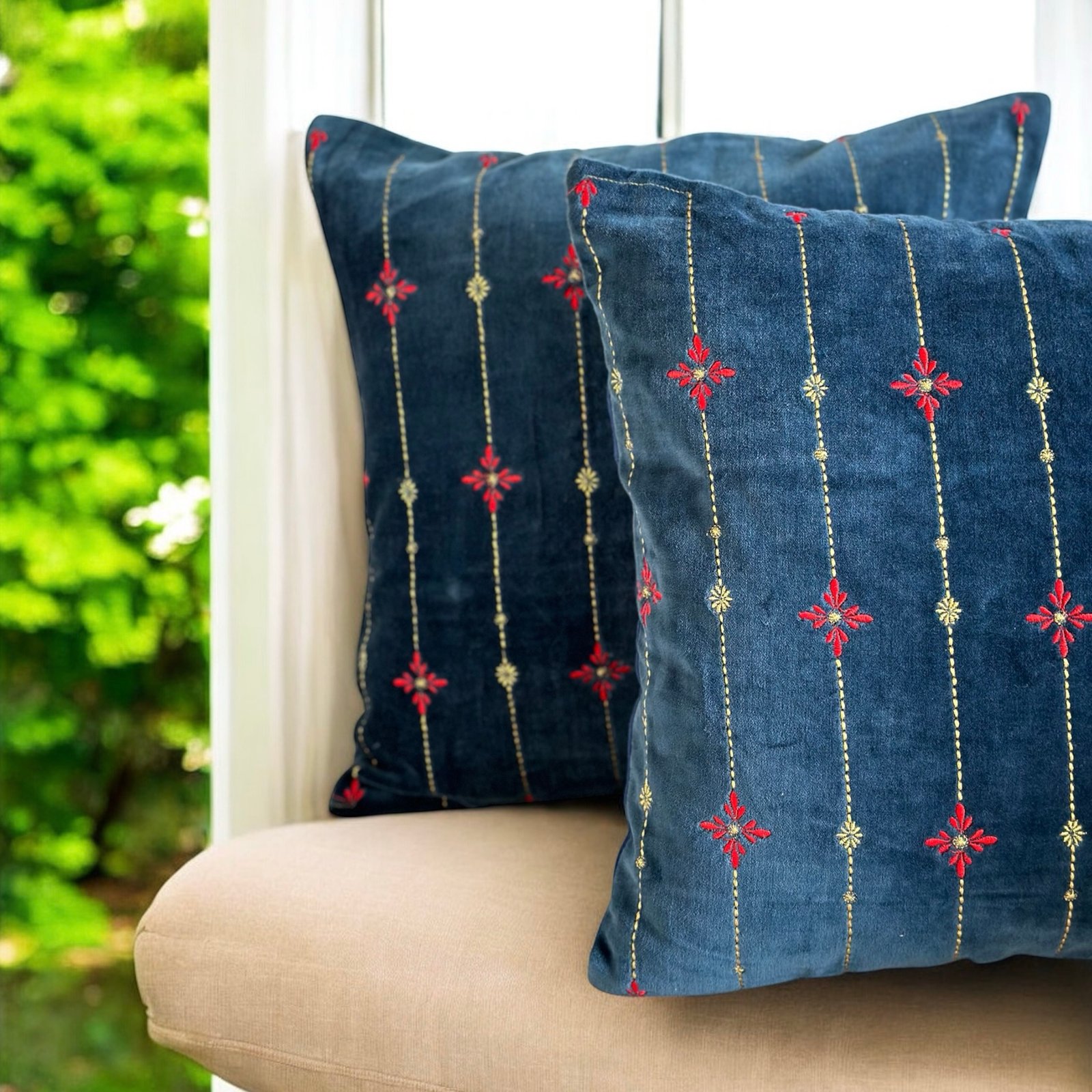 Golden Festive embroidery 16" x 16" Cushion Cover - Image 2