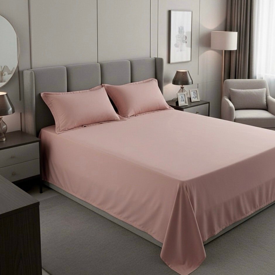 Rose Quartz Solid 100% Cotton Bedding Set | 600 TC with 2 Pillow Covers - Image 2