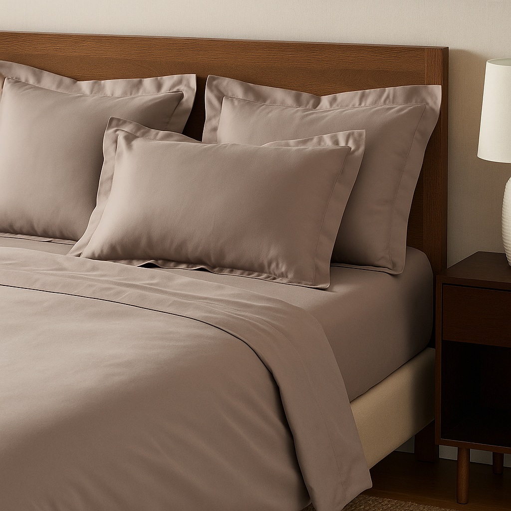 Hazelnut Solid 100% Cotton Bedding Set | King Size 108x108 | 400TC with 2 Pillow Covers - Image 2