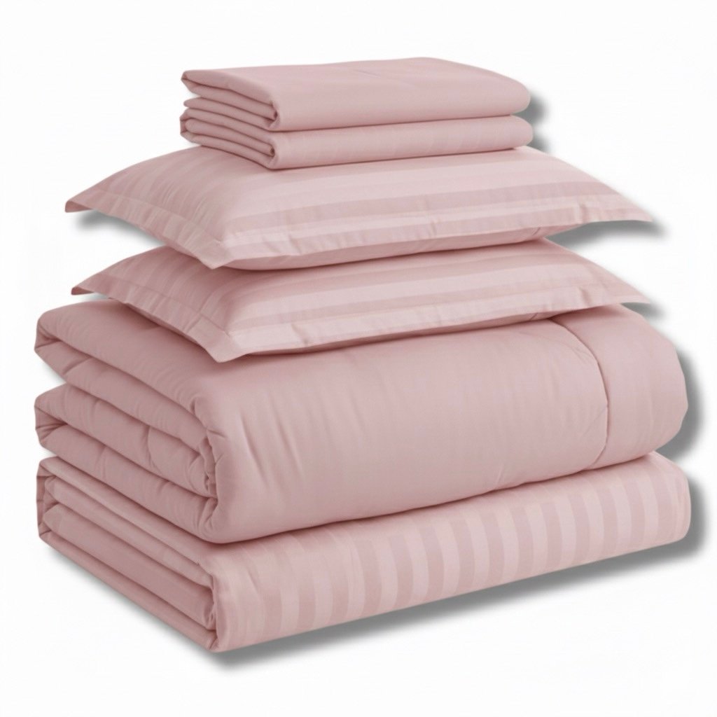7 pc set | 600 TC | Pink striped bedding set