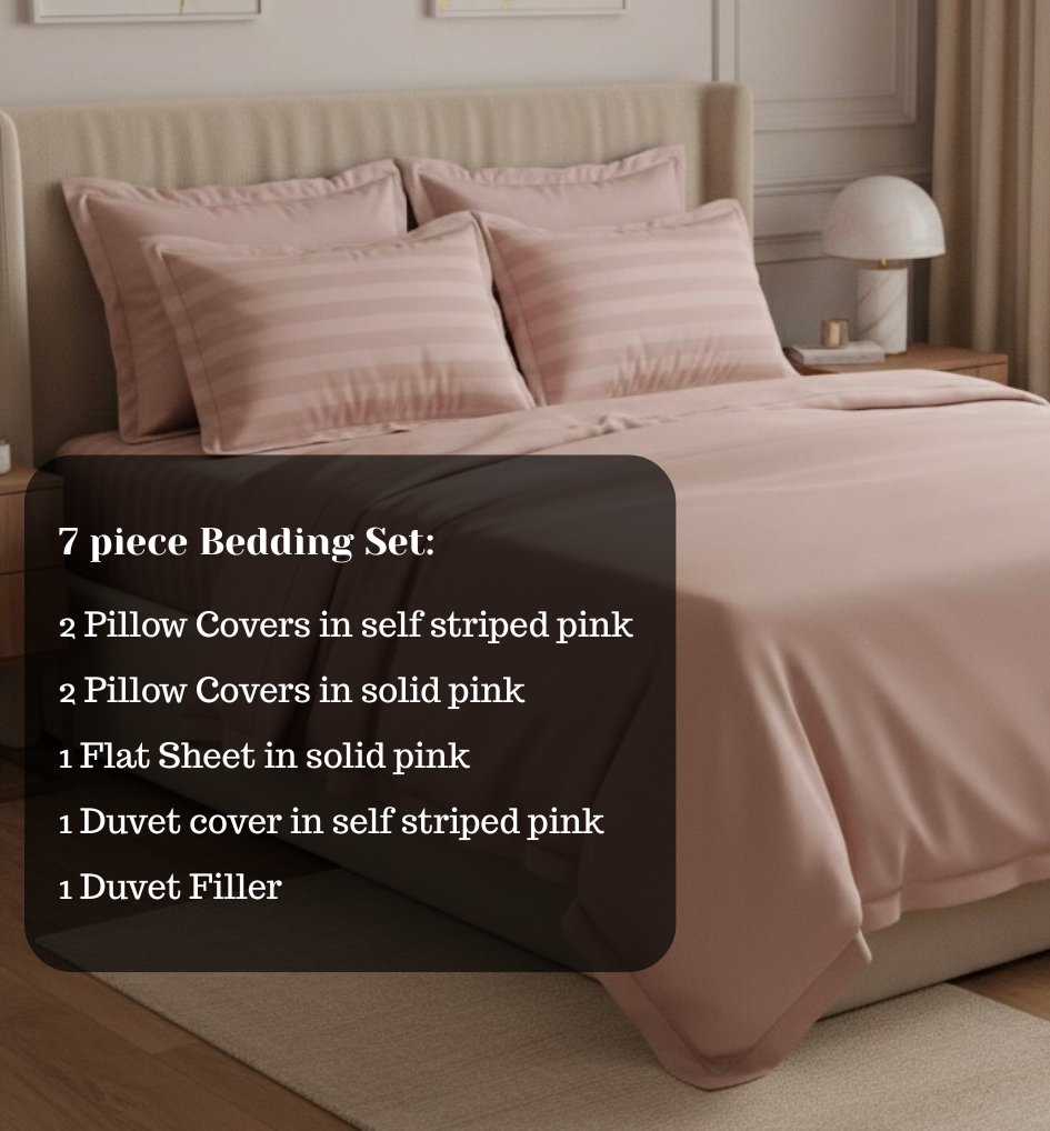 7 pc set | 600 TC | Pink striped bedding set - Image 3