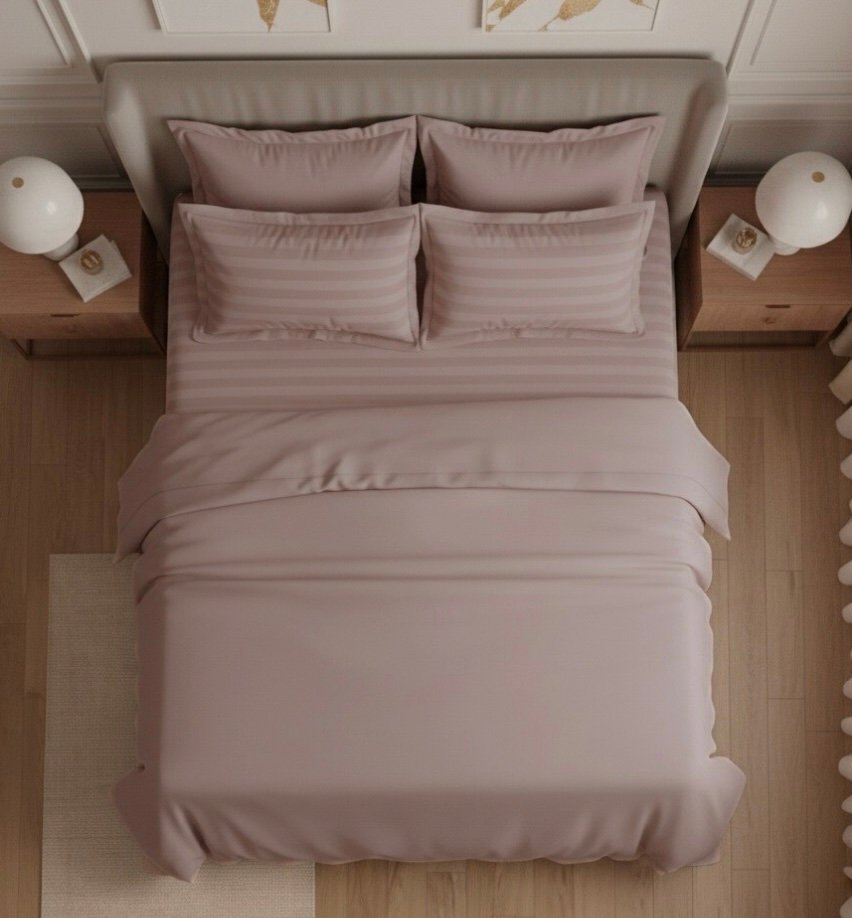 7 pc set | 600 TC | Pink striped bedding set - Image 4