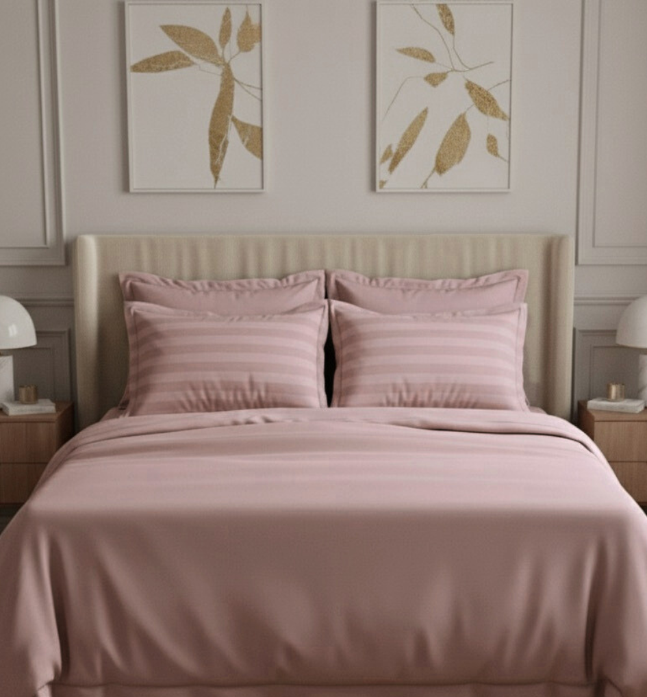 7 pc set | 600 TC | Pink striped bedding set - Image 6