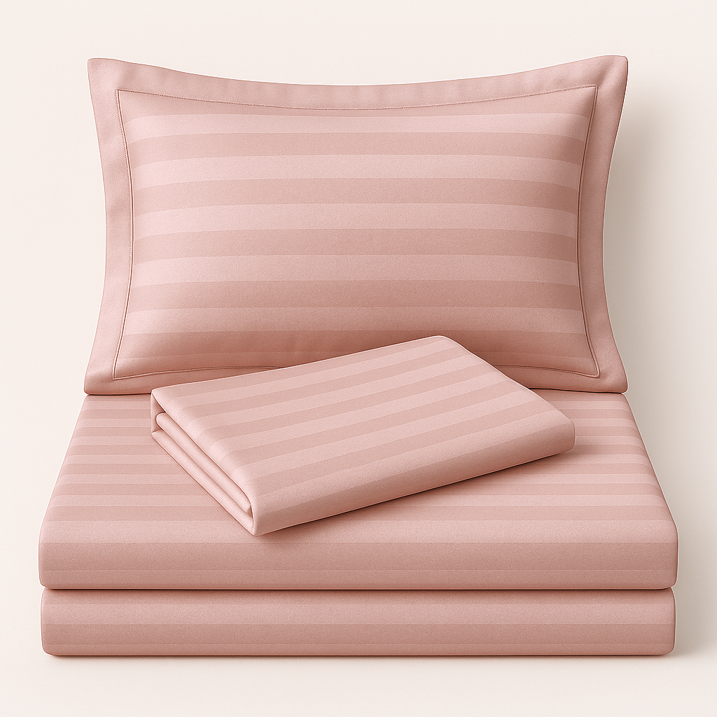 7 pc set | 600 TC | Pink striped bedding set - Image 13