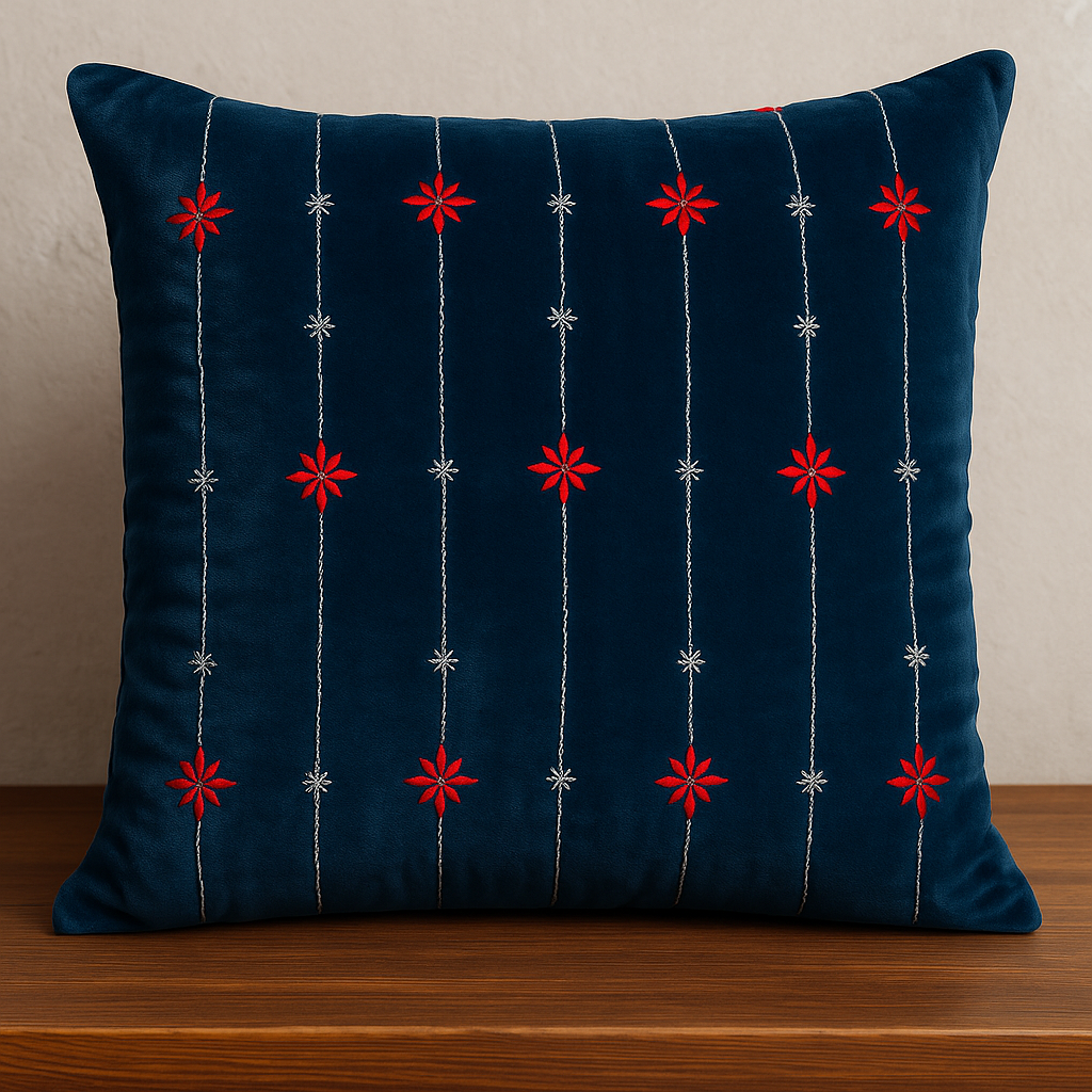 Silver Festive embroidery 16" x 16" Cushion Cover - Image 2