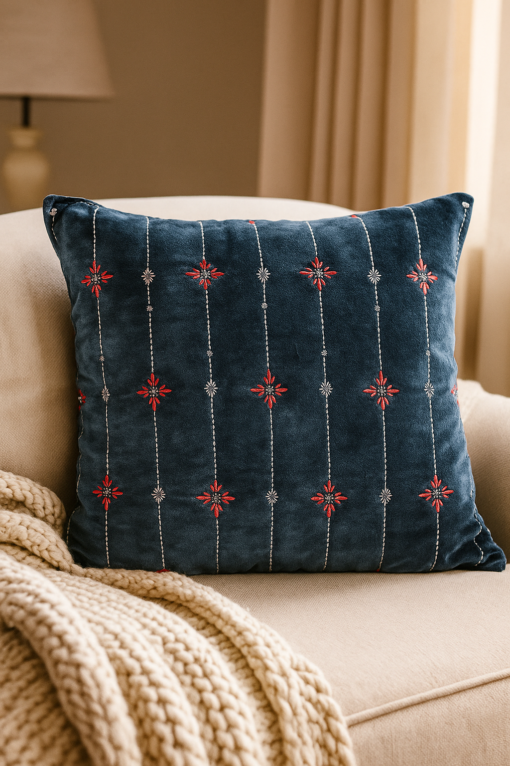 Silver Festive embroidery 16" x 16" Cushion Cover - Image 3
