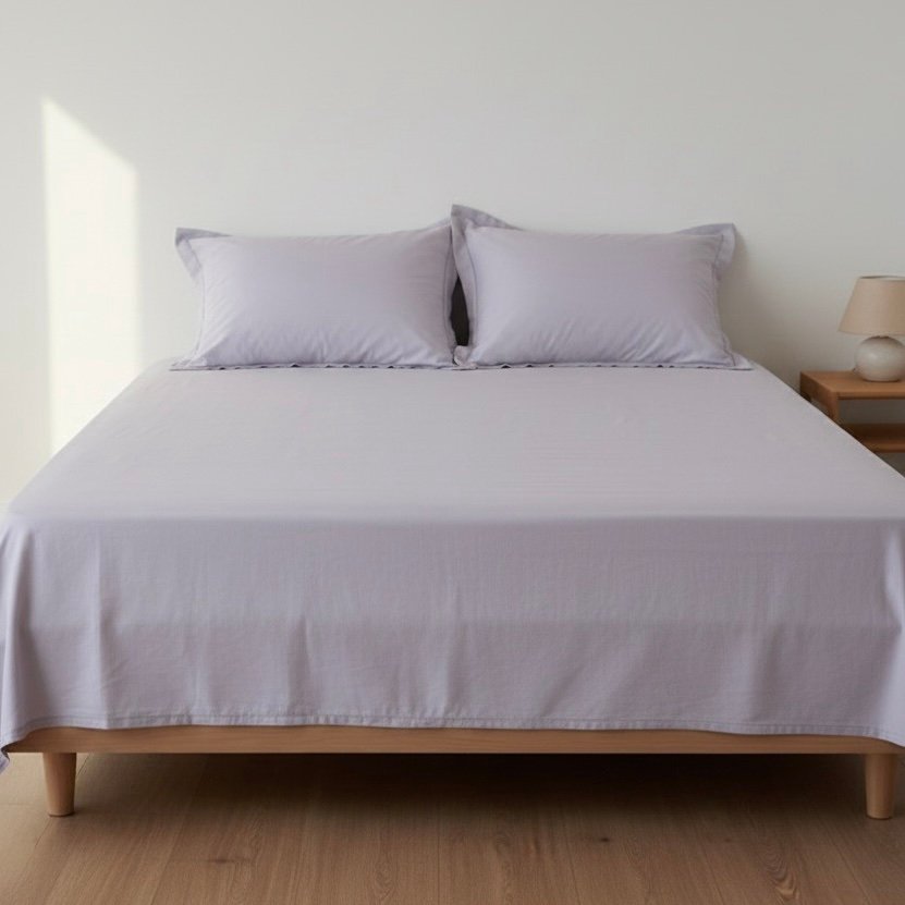 Light Lilac Solid 100% Cotton 400TC Bedding Set | King Size 108x108 with 2 Pillow Covers - Image 3