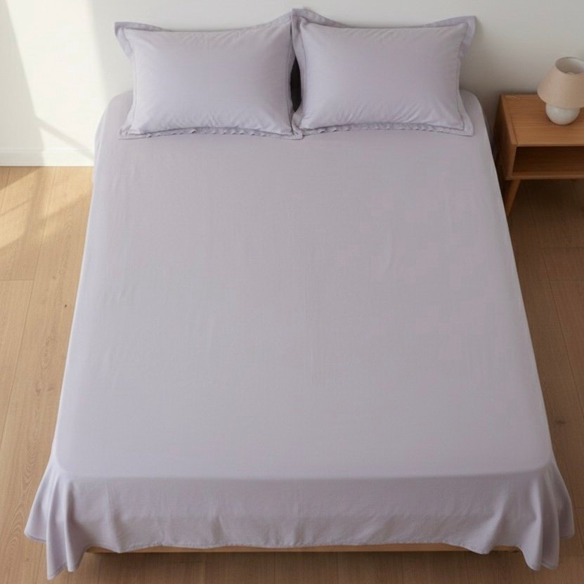 Light Lilac Solid 100% Cotton 400TC Bedding Set | King Size 108x108 with 2 Pillow Covers - Image 2