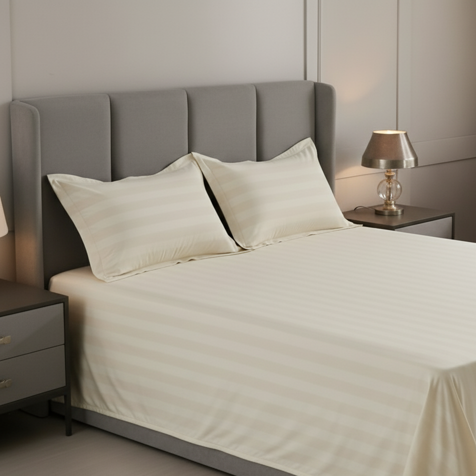 Ivory striped 100% Cotton Bedding Set | King Size 108x108 | 400 TC with 2 Pillow Covers - Image 7