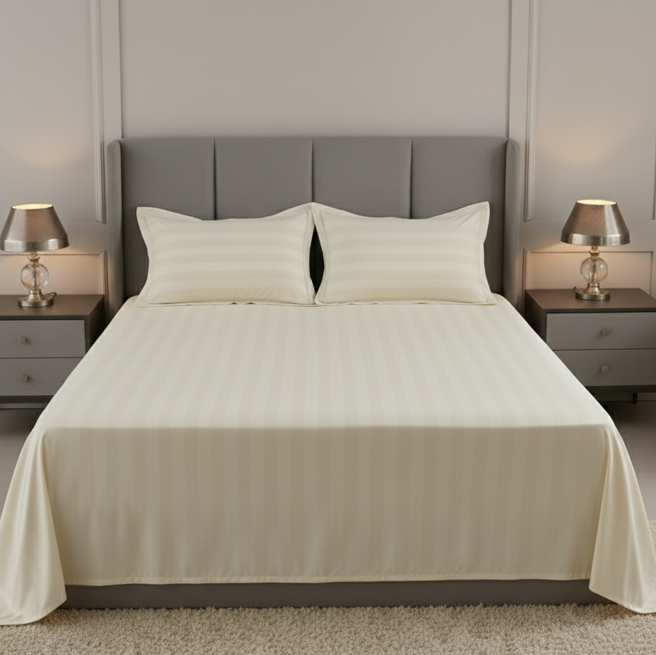 Ivory striped 100% Cotton Bedding Set | King Size 108x108 | 400 TC with 2 Pillow Covers - Image 8