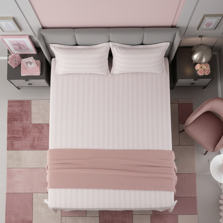 Light pink striped 100% Cotton Bedding Set | King Size 108x108 | 400 TC with 2 Pillow Covers - Image 6