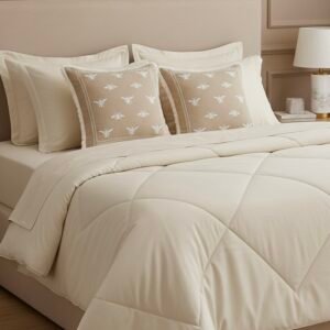Ivory 6 pcs Luxury Complete Bedding Set | Bedsheet, Comforter & Cushion Cover