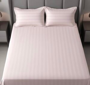 Light pink striped 100% Cotton Bedding Set | King Size 108x108 | 400 TC with 2 Pillow Covers
