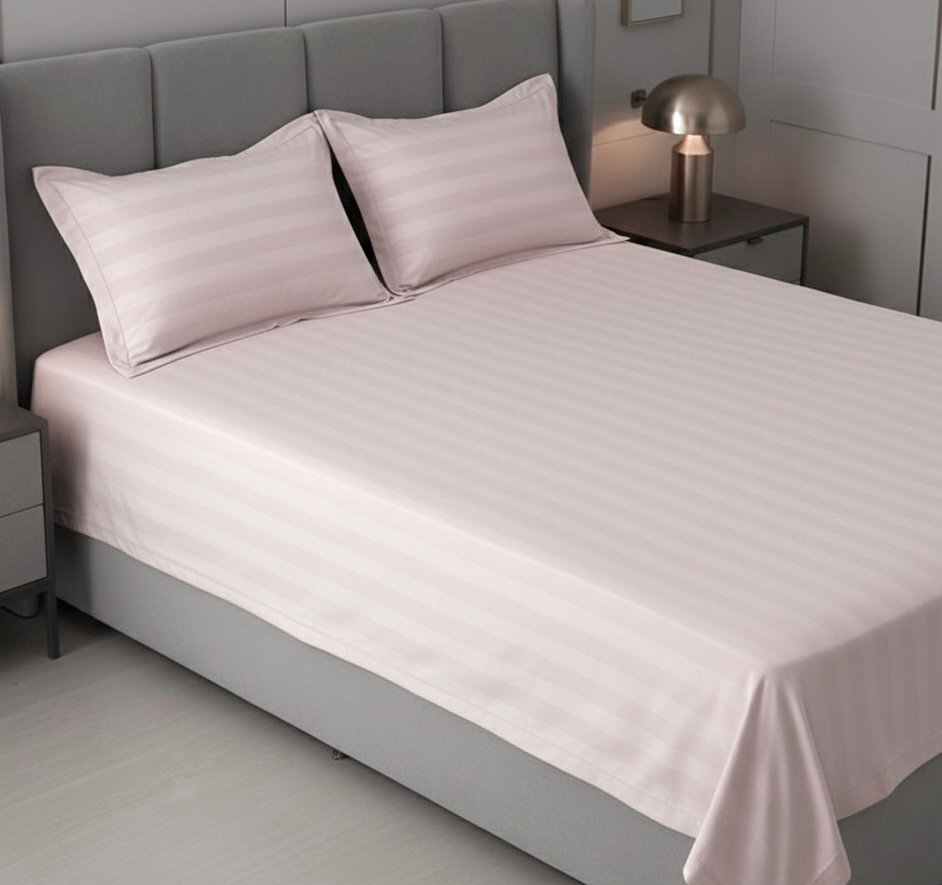 Light pink striped 100% Cotton Bedding Set | King Size 108x108 | 400 TC with 2 Pillow Covers - Image 2