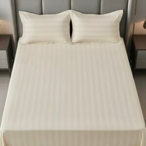 Ivory striped 100% Cotton Bedding Set | King Size 108x108 | 400 TC with 2 Pillow Covers