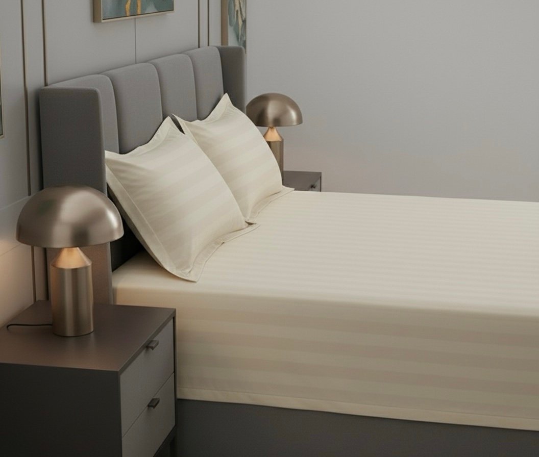 Ivory striped 100% Cotton Bedding Set | King Size 108x108 | 400 TC with 2 Pillow Covers - Image 4