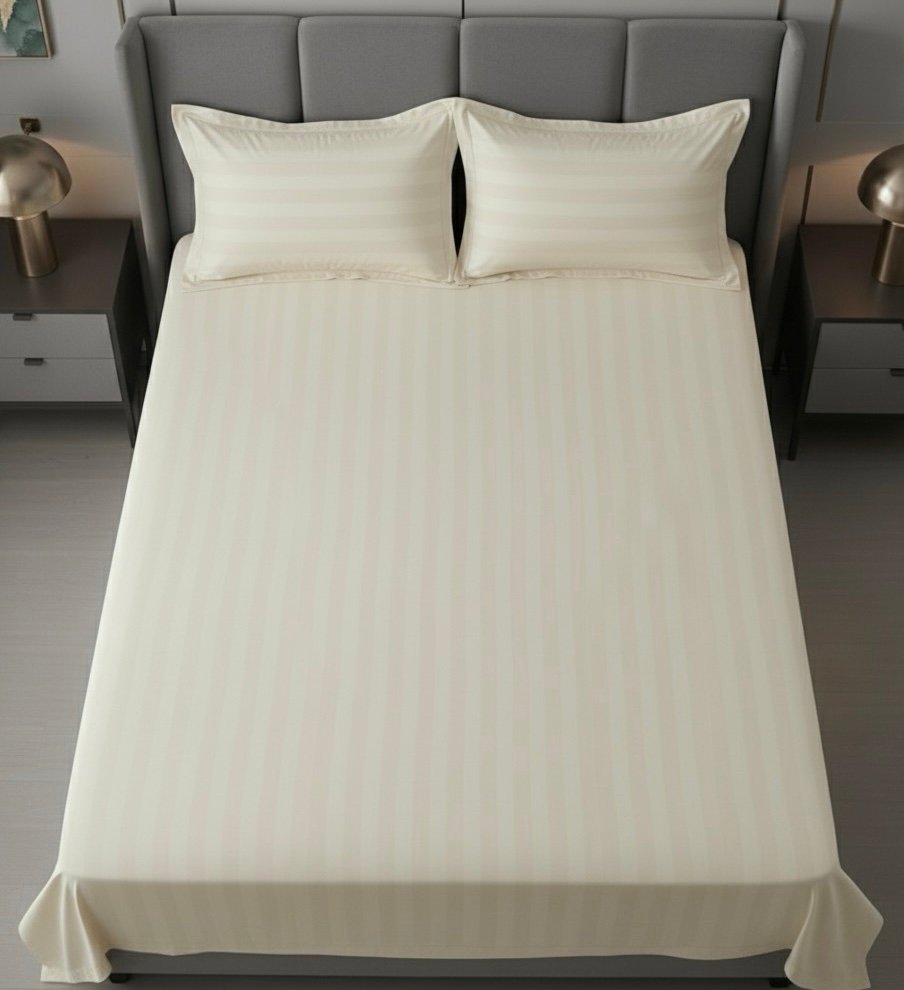 Ivory striped 100% Cotton Bedding Set | King Size 108x108 | 400 TC with 2 Pillow Covers - Image 5