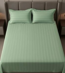Mint green striped 100% Cotton Bedding Set | King Size 108x108 | 400 TC with 2 Pillow Covers
