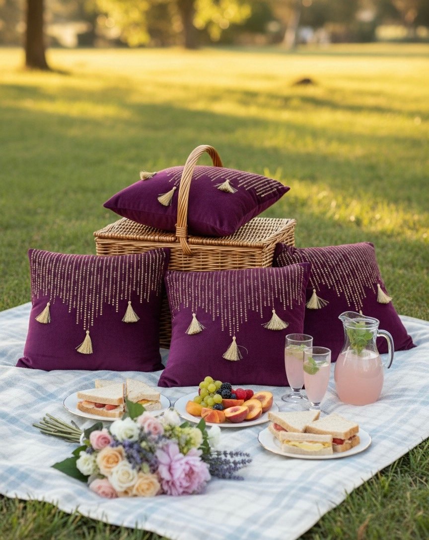 Plum beige 6 pcs Luxury Complete Bedding Set | Bedsheet, Comforter and Cushion Cover - Image 11