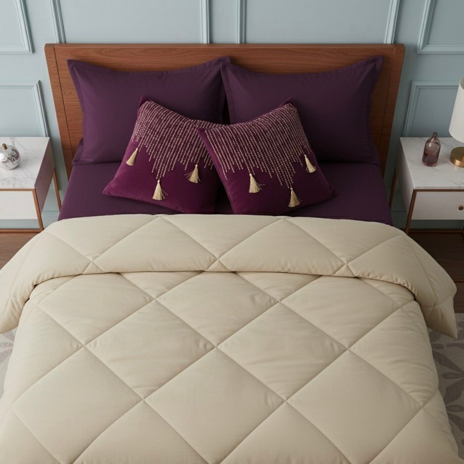 Plum beige 6 pcs Luxury Complete Bedding Set | Bedsheet, Comforter and Cushion Cover - Image 5