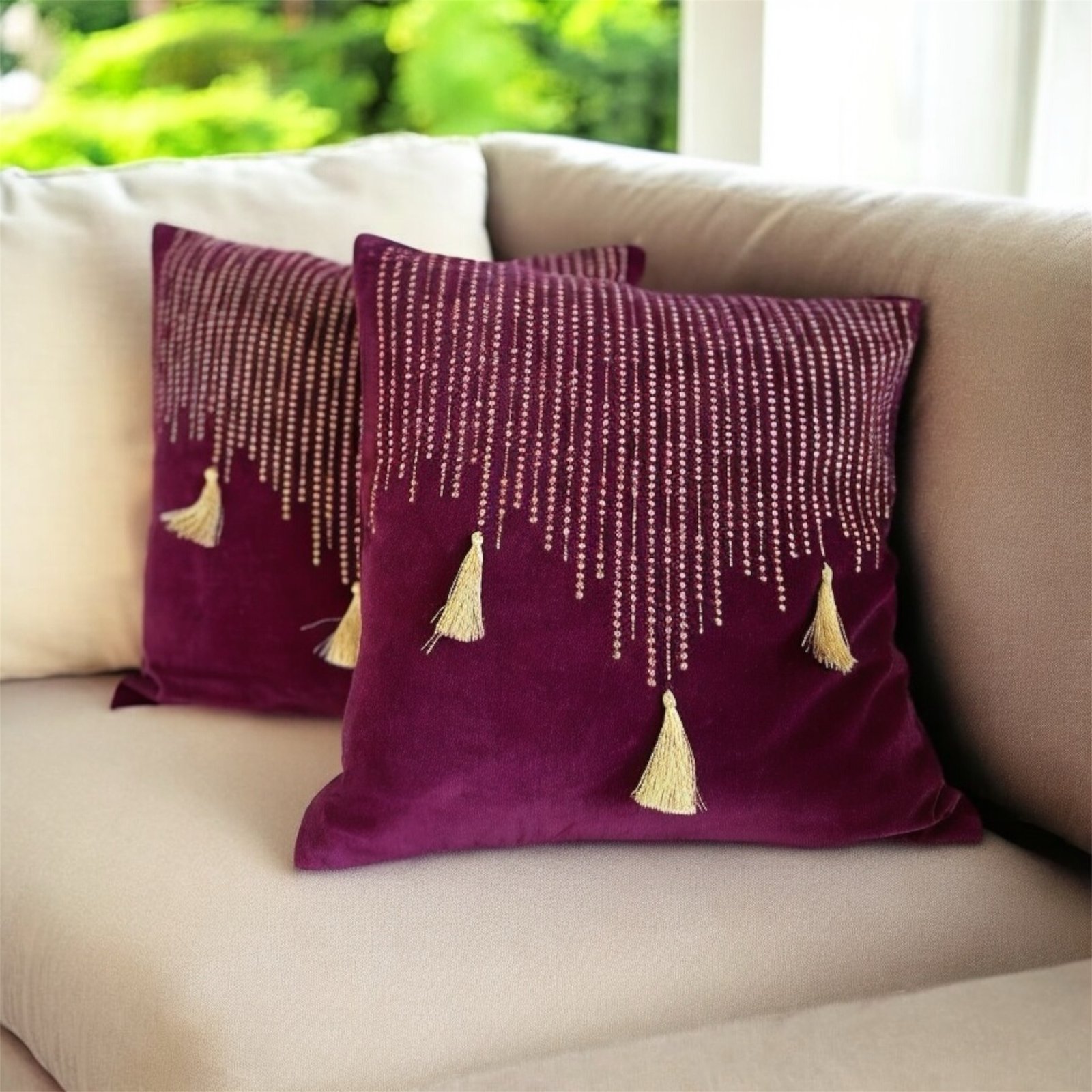 Plum beige 6 pcs Luxury Complete Bedding Set | Bedsheet, Comforter and Cushion Cover - Image 10