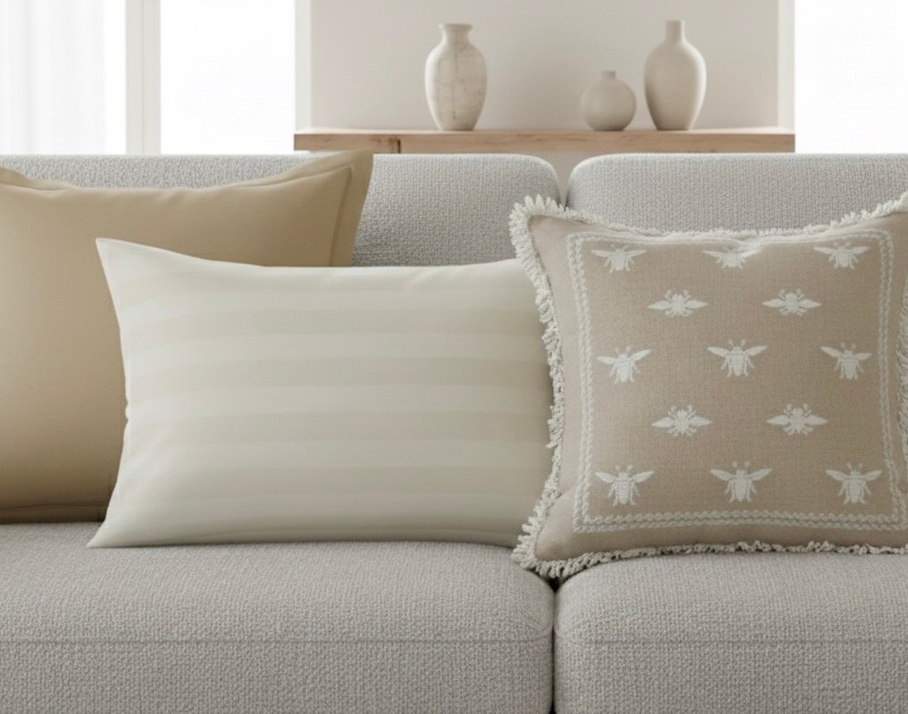 Luxury Honey Bee & Stripe Mix Cushion Cover Set (3-Pack) – Light Beige & Ivory - Image 10