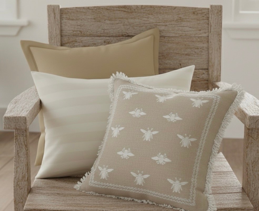 Luxury Honey Bee & Stripe Mix Cushion Cover Set (3-Pack) – Light Beige & Ivory - Image 14