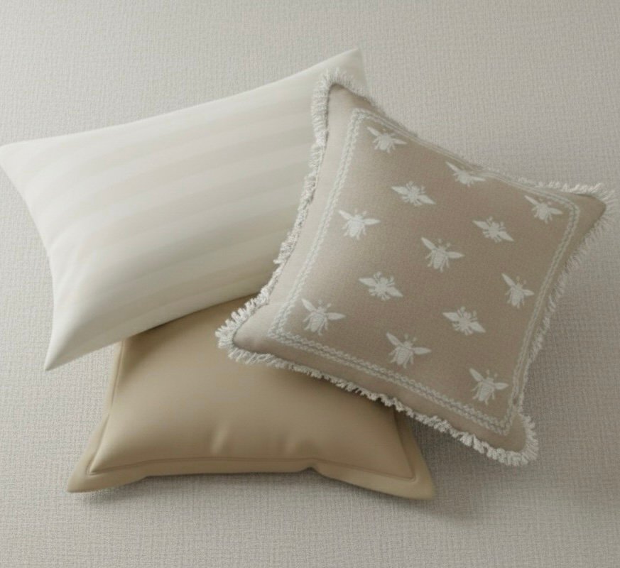 Luxury Honey Bee & Stripe Mix Cushion Cover Set (3-Pack) – Light Beige & Ivory - Image 13