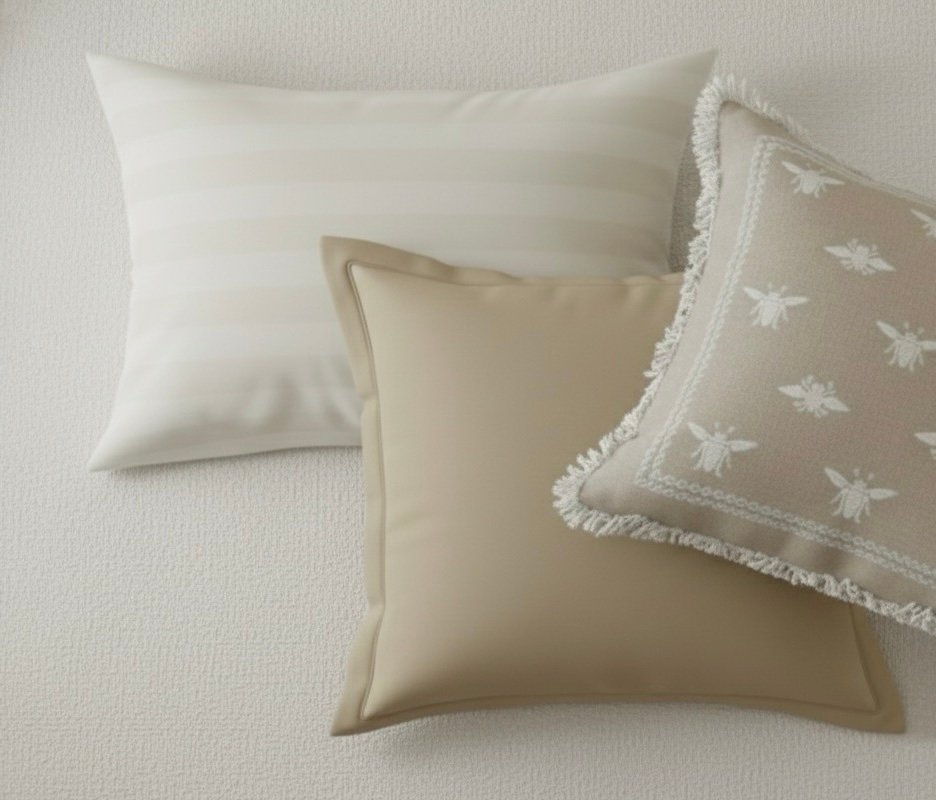 Luxury Honey Bee & Stripe Mix Cushion Cover Set (3-Pack) – Light Beige & Ivory - Image 9